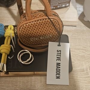 Steve Madden Tan Woven Mini D- CRUISE  Bagcharm